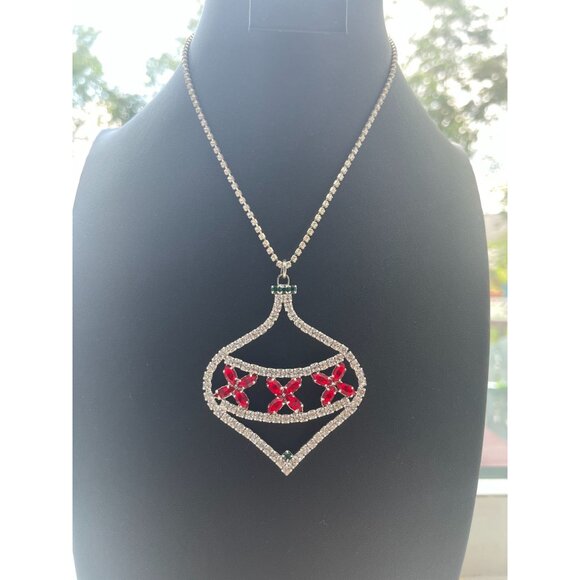 Christmas in July Massive Rhinestone Christmas Ornament Pendant Necklace With Re - Picture 8 of 16